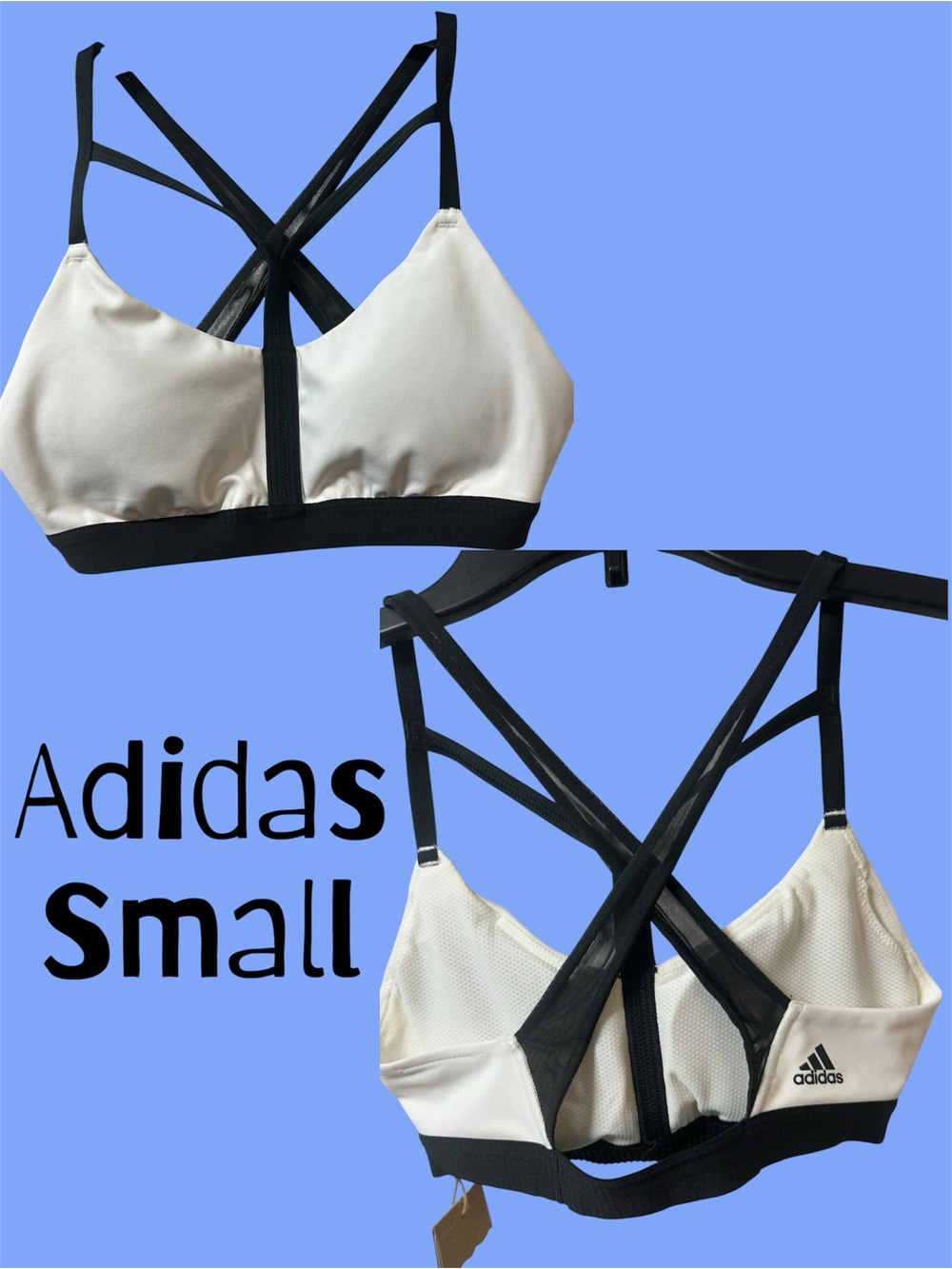adidas White and Black Crisscross Sports Bra ASmall